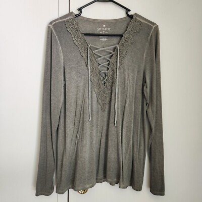 AEO American Eagle Outfitters Soft and Sexy Green/Gray Long Sleeve Shirt Large