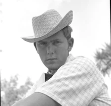 Vintage   Negative People  Black & White Handsome Man in Straw Hat 2.25 2.25