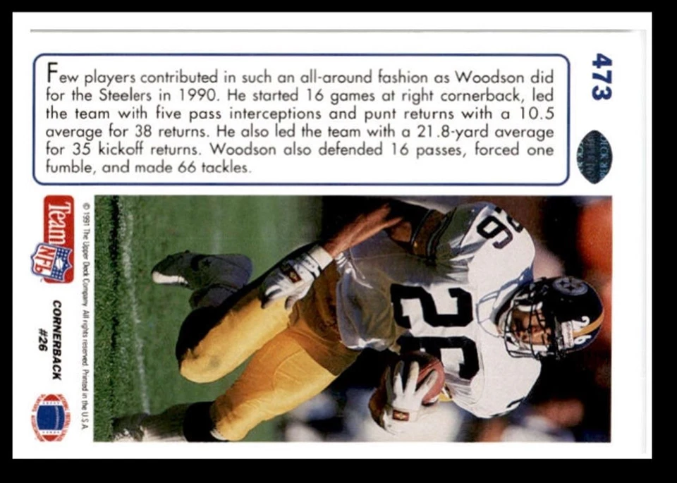 1991 Upper Deck Rod Woodson Pittsburgh Steelers #473 - Image 2 of 2