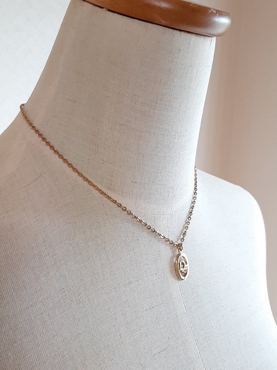 Christian Dior pendant vintage necklace Oval logo charm