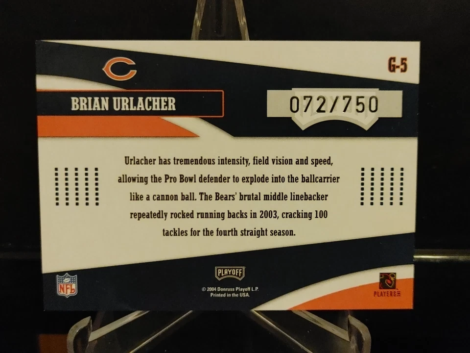 Brian Urlacher 2004 Playoff Prestige Gamers #G-5 - 72/750 - Chicago Bears - Image 2 of 2