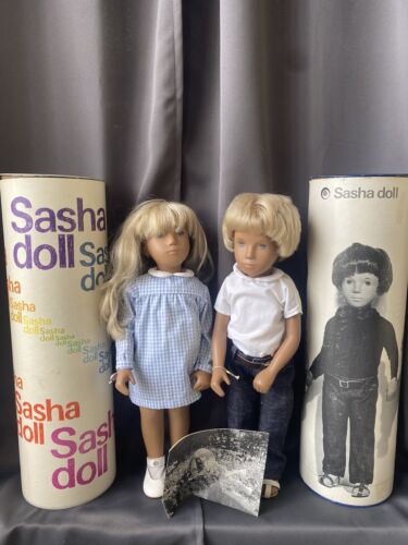 Vintage 1960s Sasha Dolls Original Tubes + Outfits Blonde Gingham & Gregor Denim