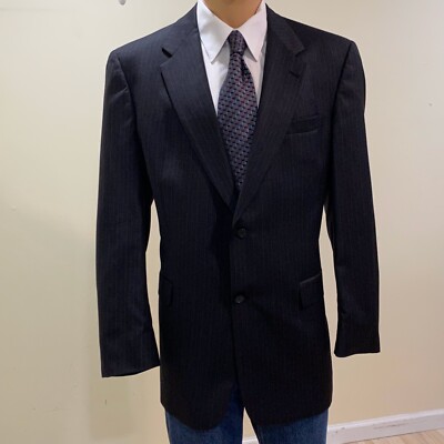 Hart Schaffner Marx Gold Trumpeter Blazer Men's 44L Black Two Stripe 2B Jacket