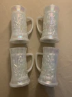 Vintage 1934 Federal Glass Pearl Iridescent Milk Glass 6” Beer Mug Steins Set 4