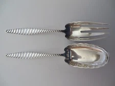 WHITING Sterling Silver OVAL TWIST Pattern SALAD SET Fork & Spoon 9.5" NO MONO