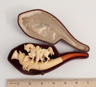 Antique Austrian Carved Meerschaum Horse & Rider Tobacco Pipe Original Case NR