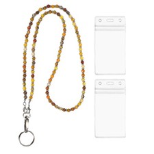 Beaded Lanyards with 2 Vertical ID Badge Holders for Women, Orange