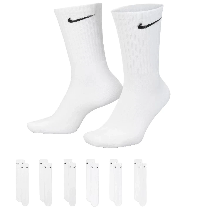 Authentic Nike 6-Pair Everyday dri fit Cushioned Crew Adults Training Socks