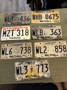 Lot Of 7 Mississippi Walthall/Marion County Used Very Good Cond. License Plates