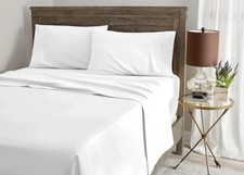 R R Set of 4 King Size Bed Sheet Set 250 Thread Count Easy Care Sheet Set White