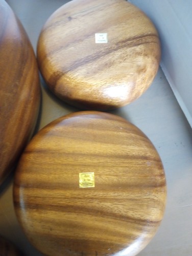 Vintage Monkey Pod Philippines Wood Salad Bowl Set ~ 9 Piece - Picture 3 of 8