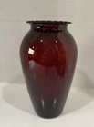 Vintage Anchor Hocking Royal Ruby Red Glass Vase Scalloped Edge 9”