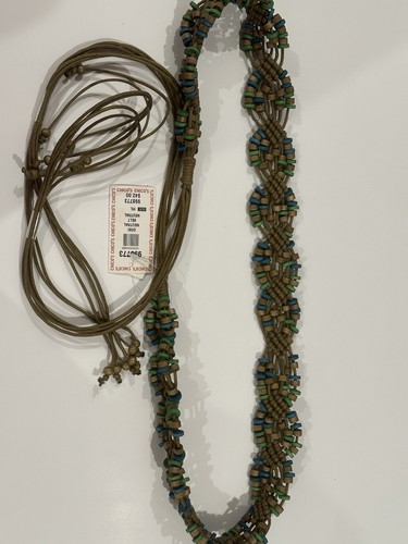 CHICO’S Gobi- Leather Belt- Beads, Bohemian Fringed Belt NWT- Green, Brown &Blue - 第 1/4 張圖片