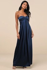 Lulus Women Memorable Entrance Strapless Satin Maxi Dress Blue M
