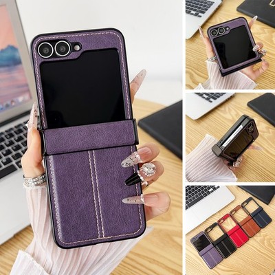 For Samsung Galaxy Z Flip 7FE/7/6/5/4/3 Luxury Leather Hinge Protection Case