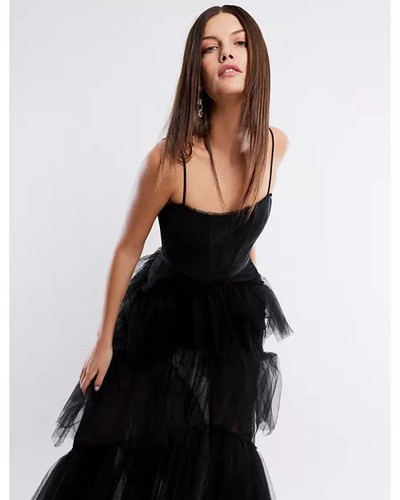 NWOT BCBG Maxazria Oly Tiered Ruffle Tulle Sleeveless Corset Evening Gown Sz 6 - Picture 8 of 14