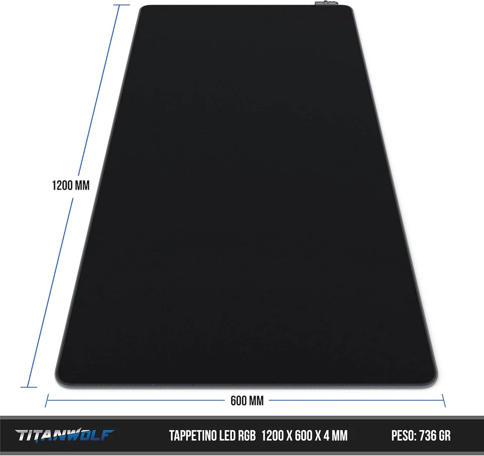 - New RGB LED Tappetino Mouse Gaming Grande XXXL – 1200X600Mm – Mousepad USB - O - Immagine 2 di 4