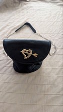 Vintage MOSCHINO Black Leather Nylon Heart Arrow Shoulder Bag Chain