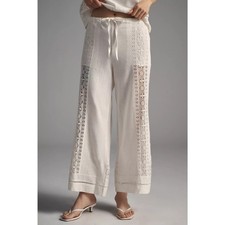 Anthropologie Ivory Linen Lace Wide Leg Pants M NWT 158 Retail