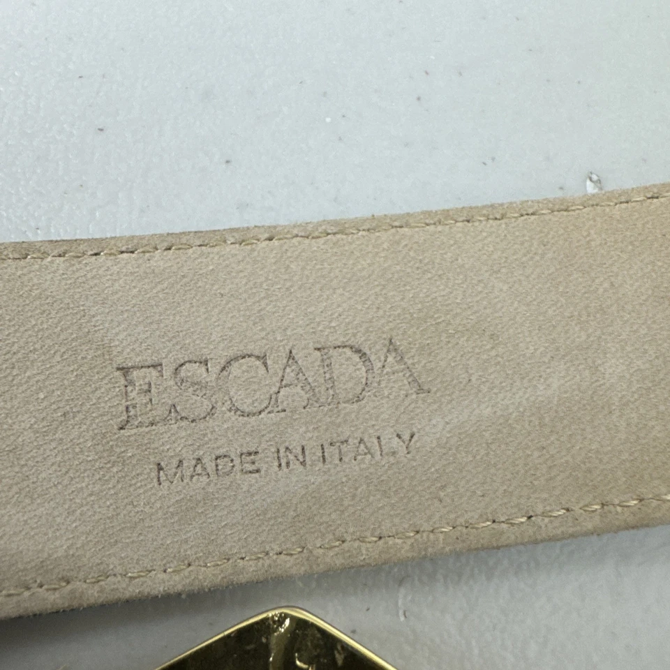 ESCADA Green Leather Belt Gold Tone Brass Italy Buckle 40 Waist/ 34 US - Image 4 of 4