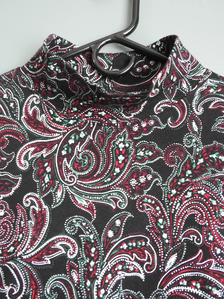 Lands End Talla L/T Navidad Paisley Mujer Algodón Tejido Simulado Pullover Cuello Alto Foto 4 de 4