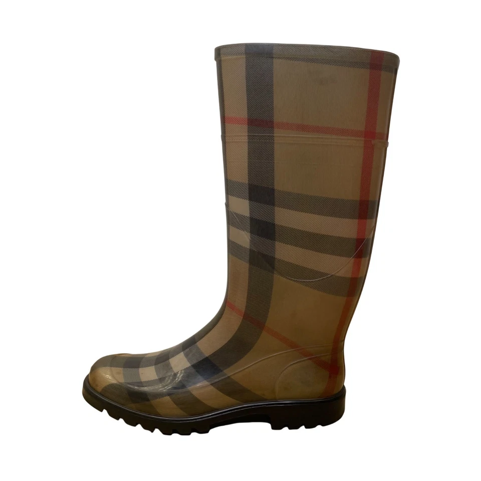 Botas de lluvia impermeables a cuadros de goma beige para mujer talla 38 Foto 4 de 4