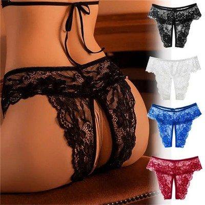 Sexy Damen G-String Slip String Spitze Perlen Kette Schritt offen Dessous Tanga 
