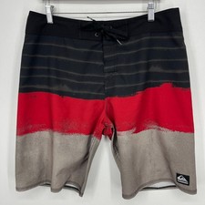 Quicksilver Swim Trunks Men's Size 34 Black Red Drawstring Beach Pool
