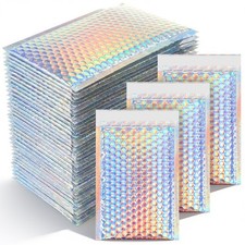 60 Pcs Holographic Bubble Mailers Metallic 9.5 x 5.9 inches, Rainbow Color