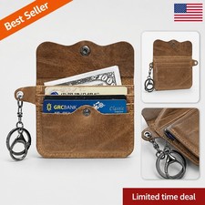 Genuine Cow Leather Card Holder Wallet Slim Credit ID Case Keychain Unisex