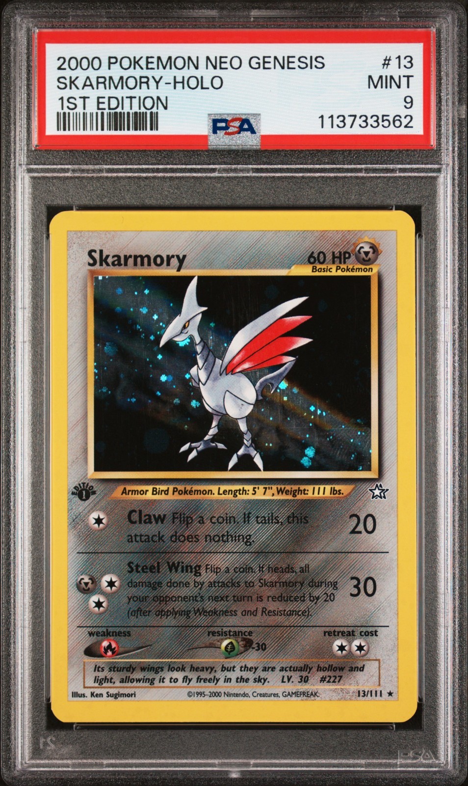Pokemon 1st Edition Skarmory  13/111 - PSA 9 MINT - Neo Genesis Holo Vintage