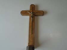 Wood Christian Crucifix Cross INRI & Candle Holder made in usa nagel wall hanger