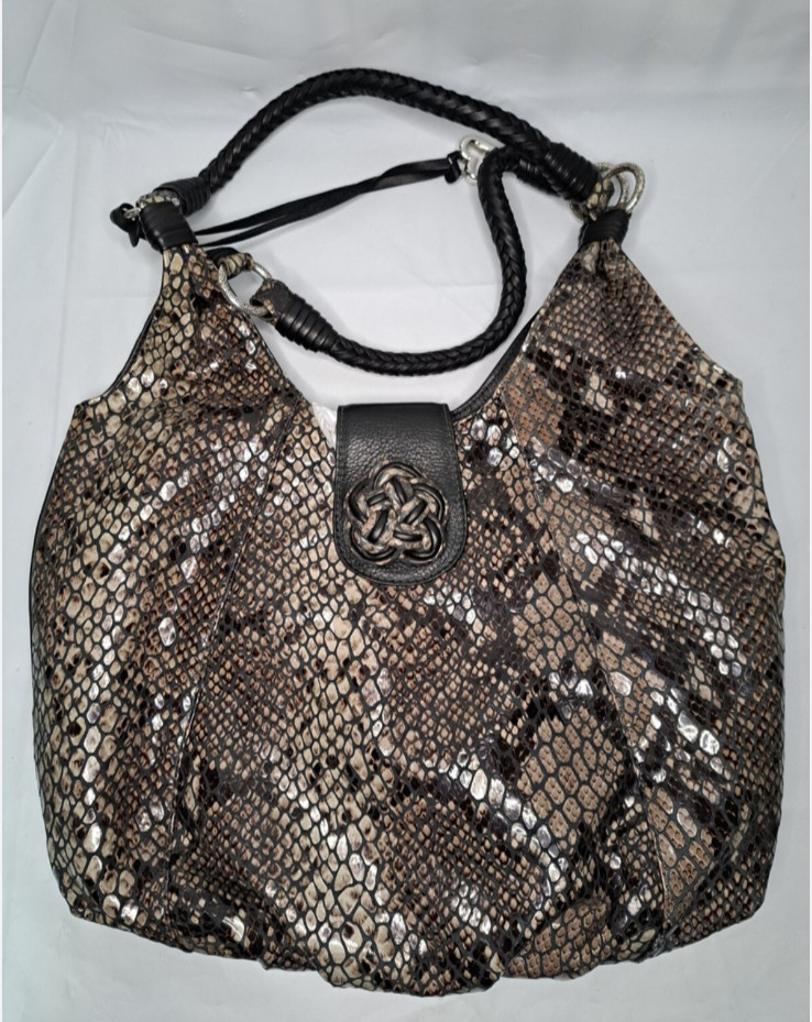 Brighton Vintage Python Print Leather Handbag - E… - image 3