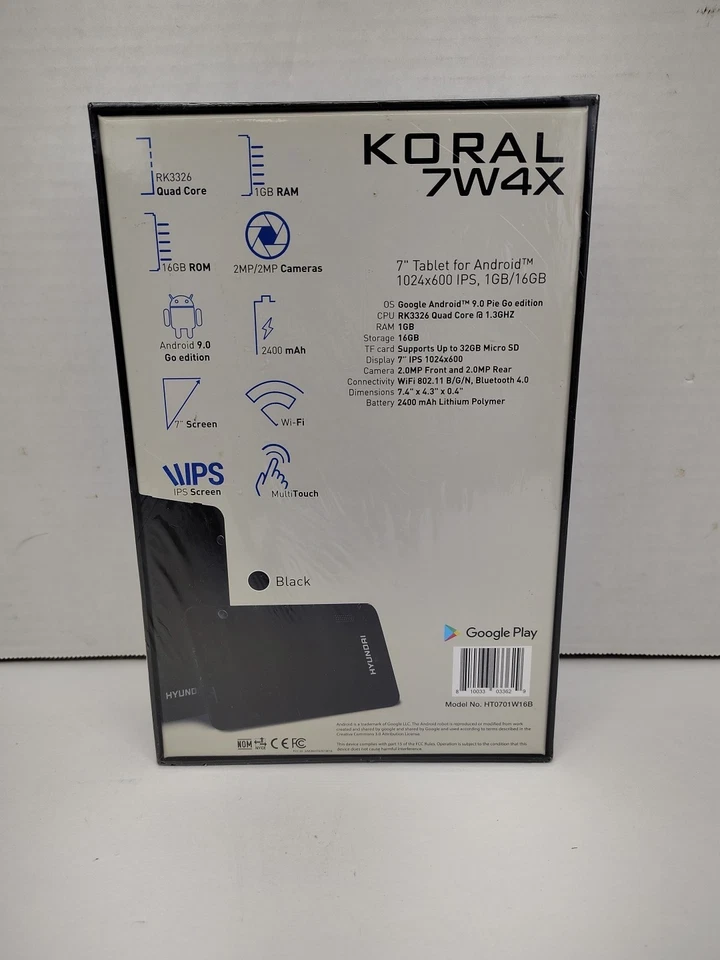 Hyundai Koral 7W4X Tablet 7 inch 1GB 16GB Storage Android 9.0 New/ Sealed  - Image 2 of 3