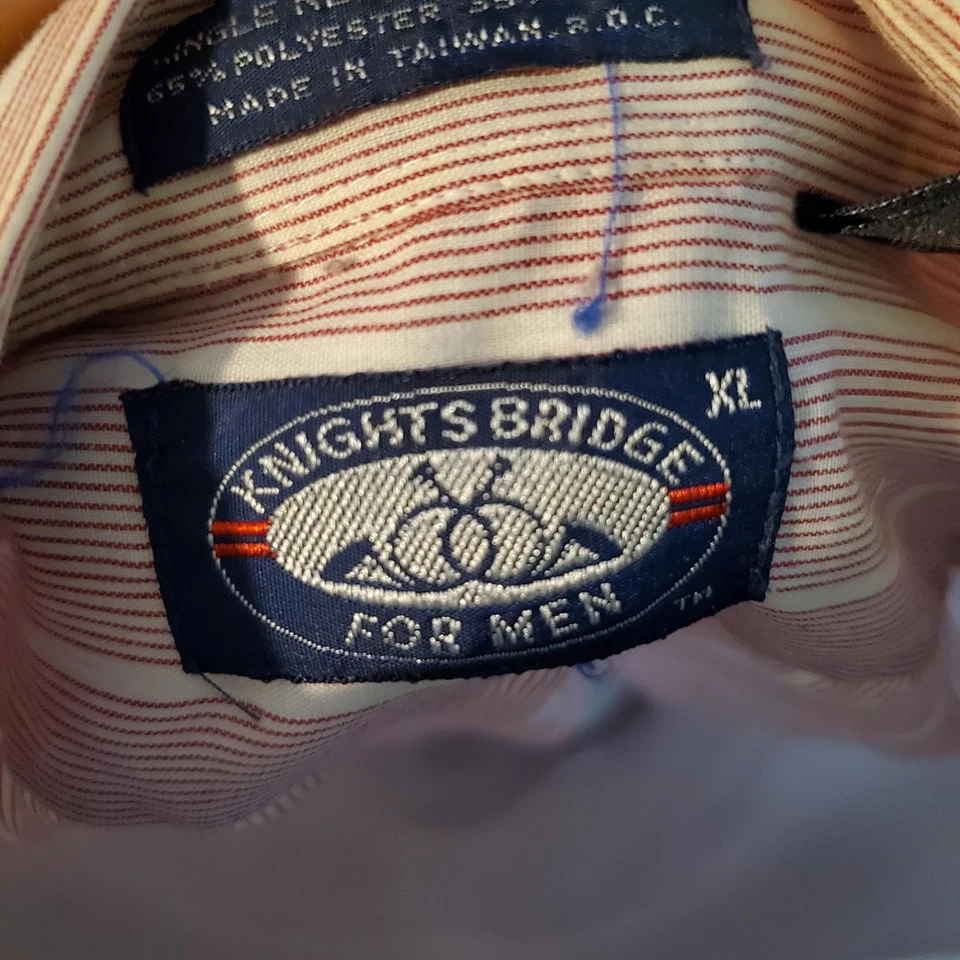 Camisa Knights Bridge Para Hombres XL Rosa Blanco Rayas Botones Charreteras Cuello Foto 2 de 4