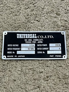 Vintage Universal Co Ltd Slot Machine Serial ID Tag Plate Model Y90 Casino Part⁠