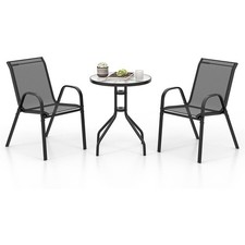 Black 2 Seater Outdoor Garden Bistro Dining Set for Patio Balcony Poolside