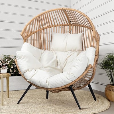 Wicker Egg Chair Outdoor Rattan Patio Chair W/ Cushion Oversized Patio Lounge