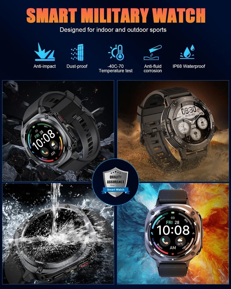 Military Smart Watch Men, 1.39'' HD Fitness Tracker w/ Calls, IP68, 114 Sports - Image 2 of 4