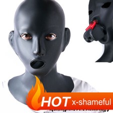 New Natural Latex Hood Female Eyes Open with Mouth Gags Nose Tube Women