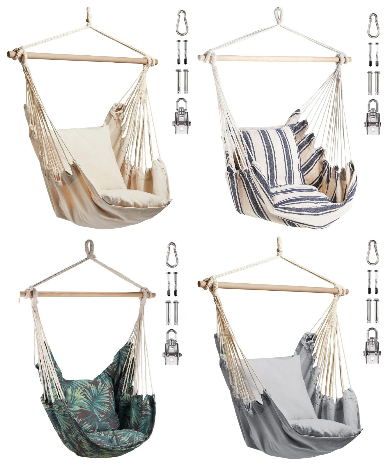 Asiento Columpio Jardín y Silla Hamaca con 2 Cojines para Patio y Terraza 110kg Máx.