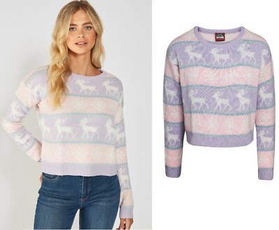 Womens Boxy Classic Nordic Pattern Christmas Soft Pastel Jumper Xmas  Sweater