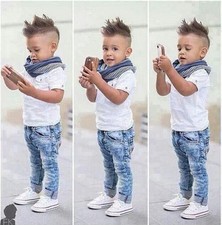 3PCS Toddler Kids Baby Boys Outfits T-shirt tops pants scarf Clothing Set