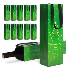 12 Pcs Green Reusable Wine Bottle Gift Bags 13.6x3.5x3.9 Inches Christmas Tre...