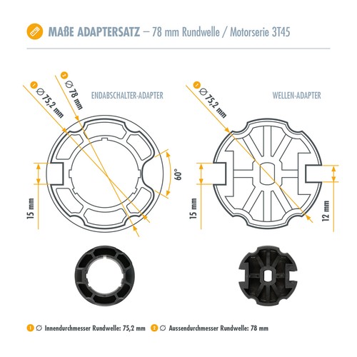 3T-MOTORS Markisenmotor + AP Schalter + Adapter elektrische Markise Sonnenschutz - Photo 28/37