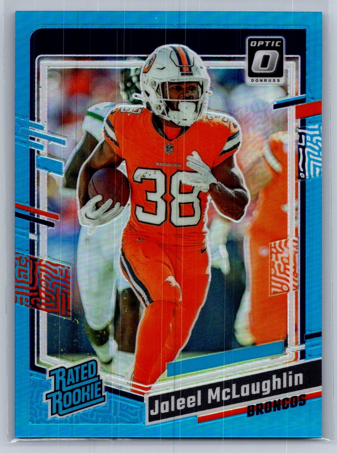 2023 panini donruss optic football jaleel mclaughlin aqua prizm rc 52/299 #232