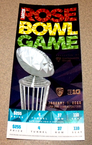 2020 Rose Bowl Full Ticket Oregon Ducks vs Wisconsin Badgers Justin Herbert MVP