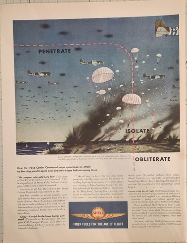 1944 Shell Oil Company Vintage Ad 14 x 10 Troop Carrier Command
