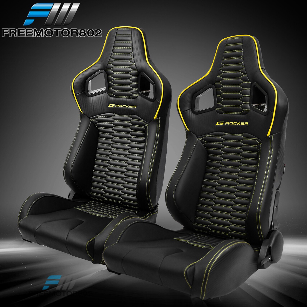 Adjustable Universal 2x Racing Seats Dual Slider PU Carbon Leather