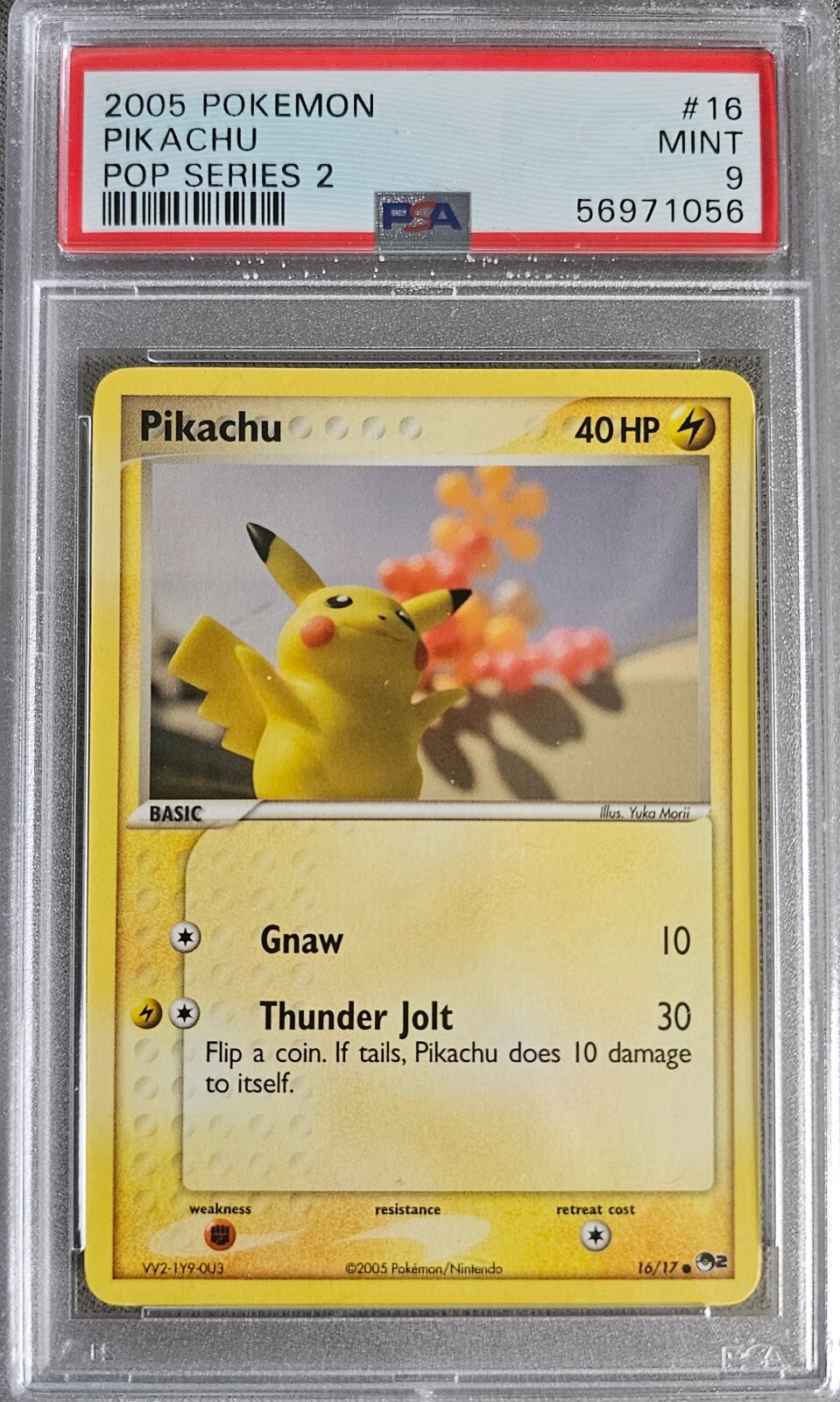 PSA 9 MINT Pikachu 16/17 Pop Series 2 Yuka Morii 2005 Pokemon Card